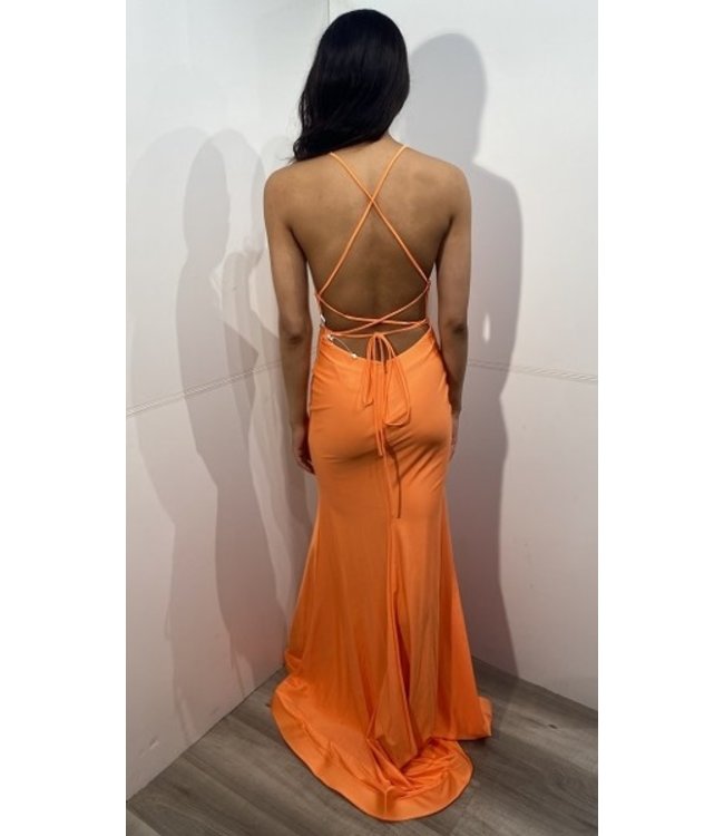 23303  Robe Ajustée Avec Dos Lacé Orange