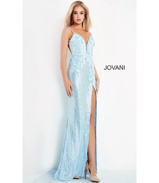 Jovani 1012 Robe À Paillettes Avec Fente Bleu Pâle