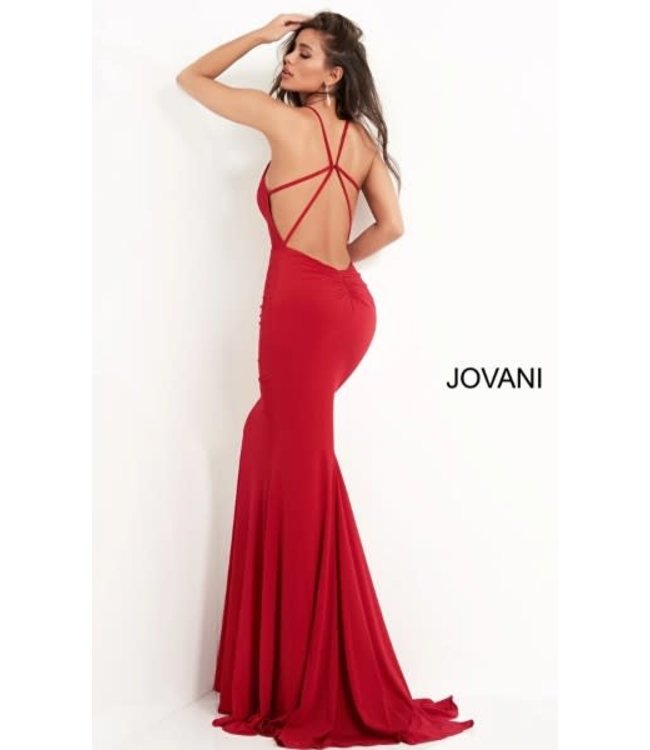 00512 Robe Ajustée À Dos Ouvert Rouge