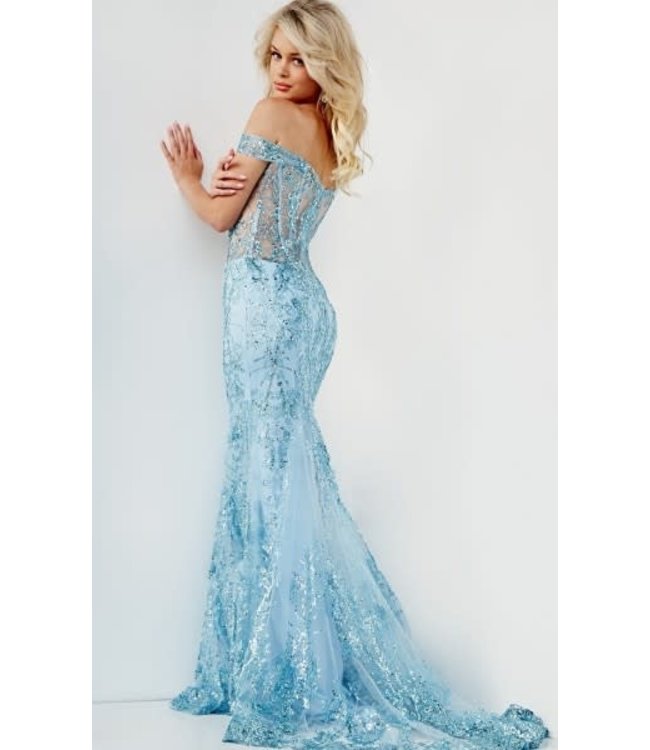 06369 Robe Corset Coupe Sirène Bleu Pâle