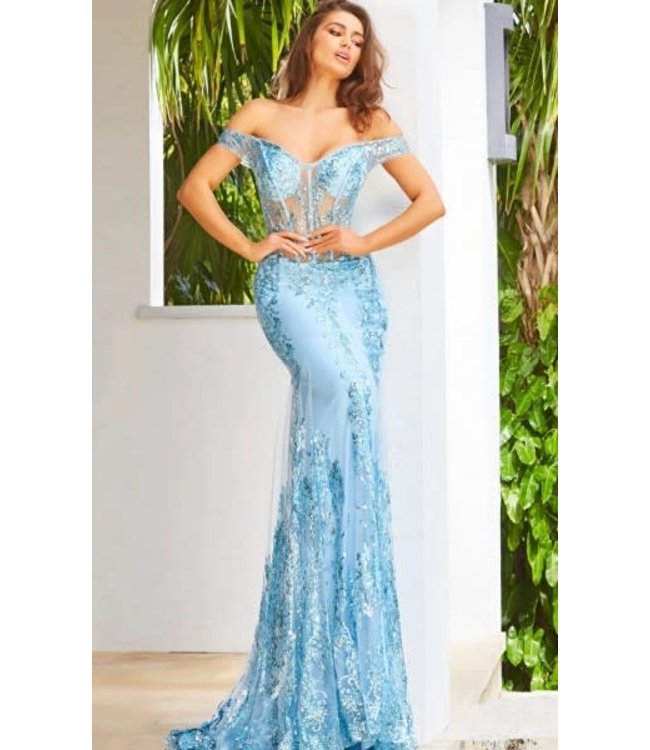 06369 Robe Corset Coupe Sirène Bleu Pâle