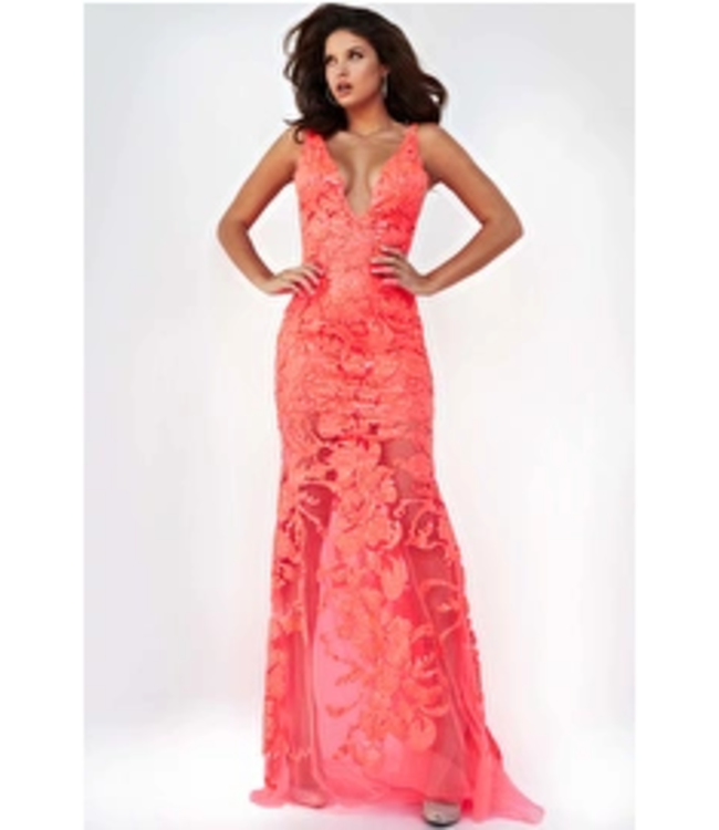 Jovani 60283 Robe Ajustée Avec Décolleté Tangerine