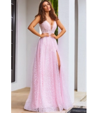 Jovani 08421 Robe Fluide Brillante Rose Pâle