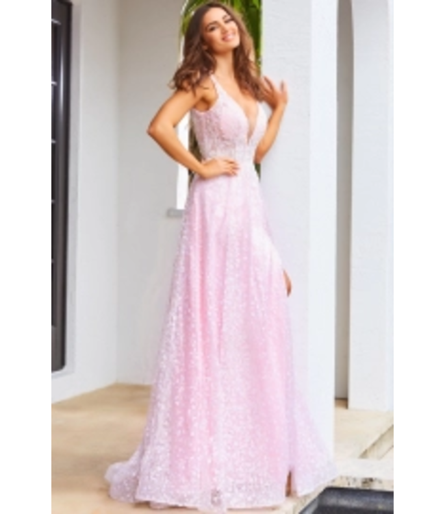 08421 Robe Fluide Brillante Rose Pâle