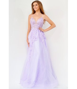 Jovani 22512 Robe Brodée Coupe En A Bleu Pâle