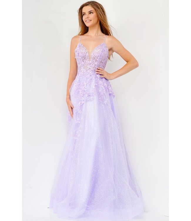 Jovani 22512 Robe Brodée Coupe En A Bleu Pâle