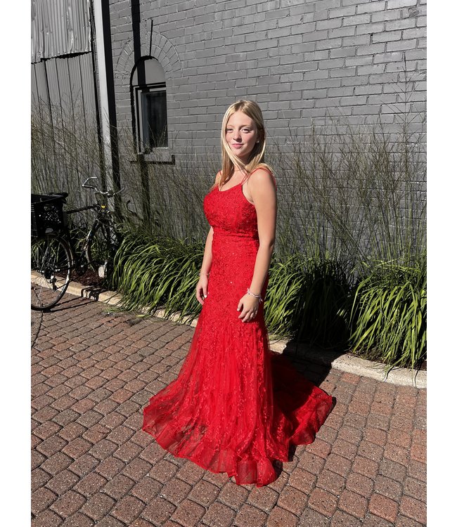 122032 Red Robe Sirène En Dentelle Rouge