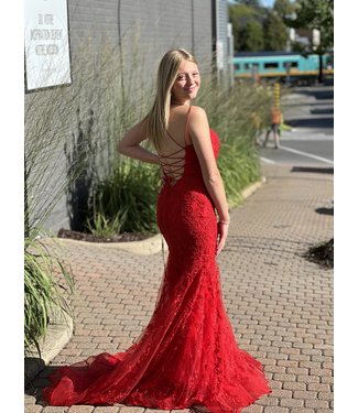 122032 Robe Sirène En Dentelle Rouge