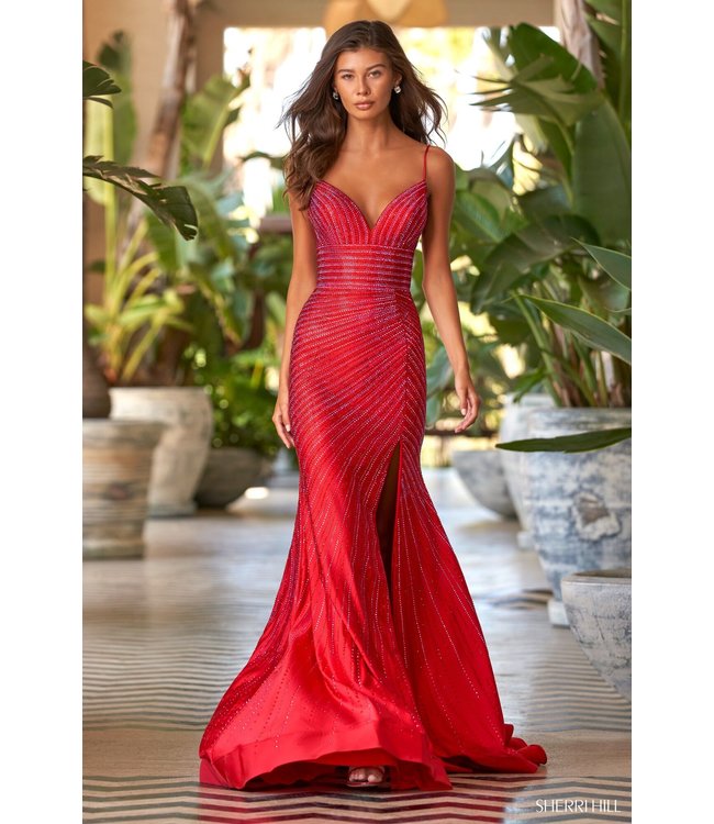 54174 Robe À Fente Avec Décolleté Rouge