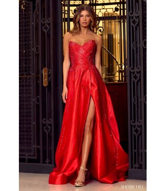 55115 Robe Brillante Bustier Avec Fente Émeraude