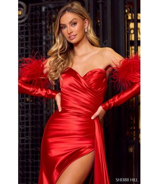 Sherri Hill 55170 Robe En Satin Avec Fente Rouge