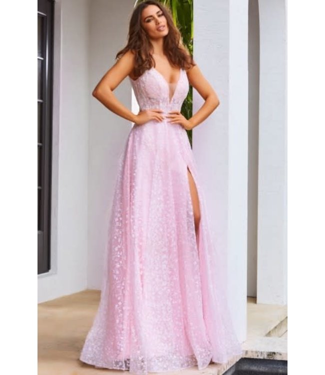 08421 Robe Fluide Brillante Rose Pâle