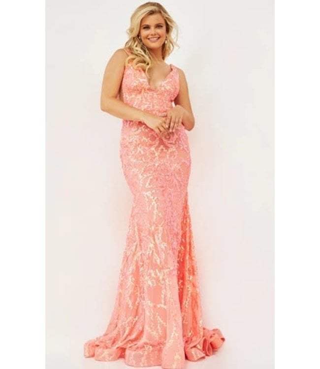 22811 Robe Ajustée À Paillettes Irred Corail
