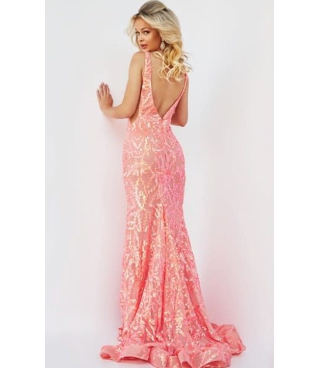 22811 Robe Ajustée À Paillettes Irred Corail