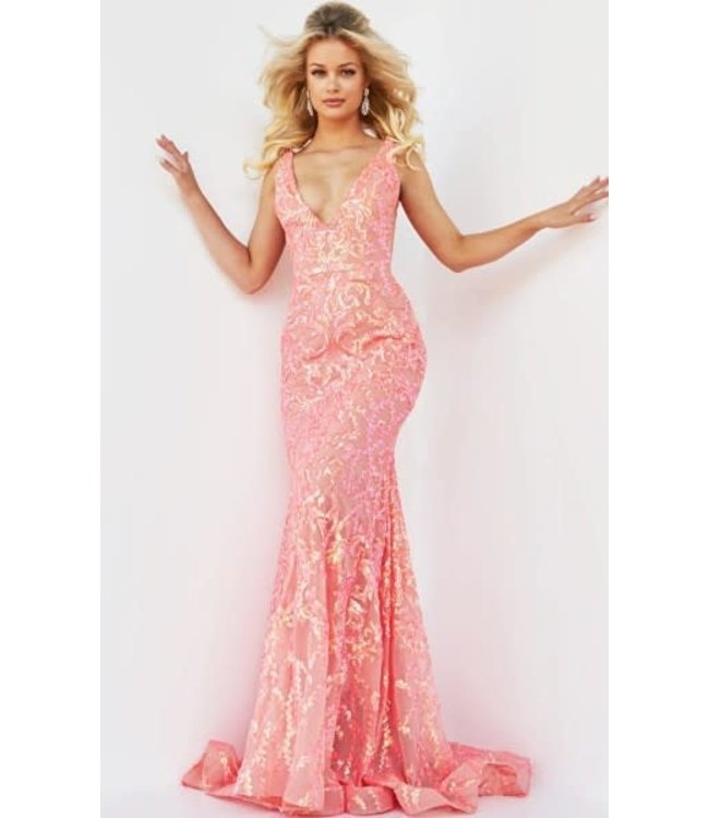 22811 Robe Ajustée À Paillettes Irred Corail