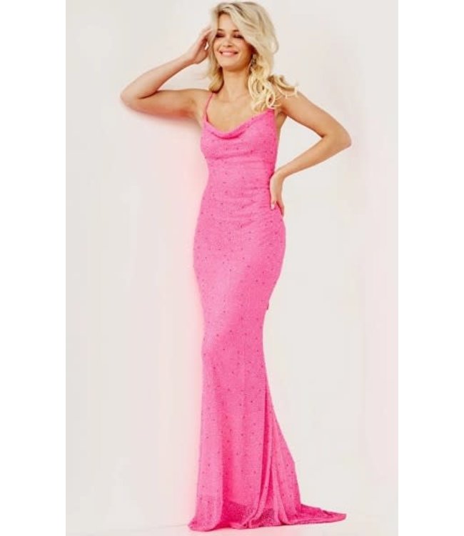 22915 Robe Ajustée Dos Lacé Hot Pink
