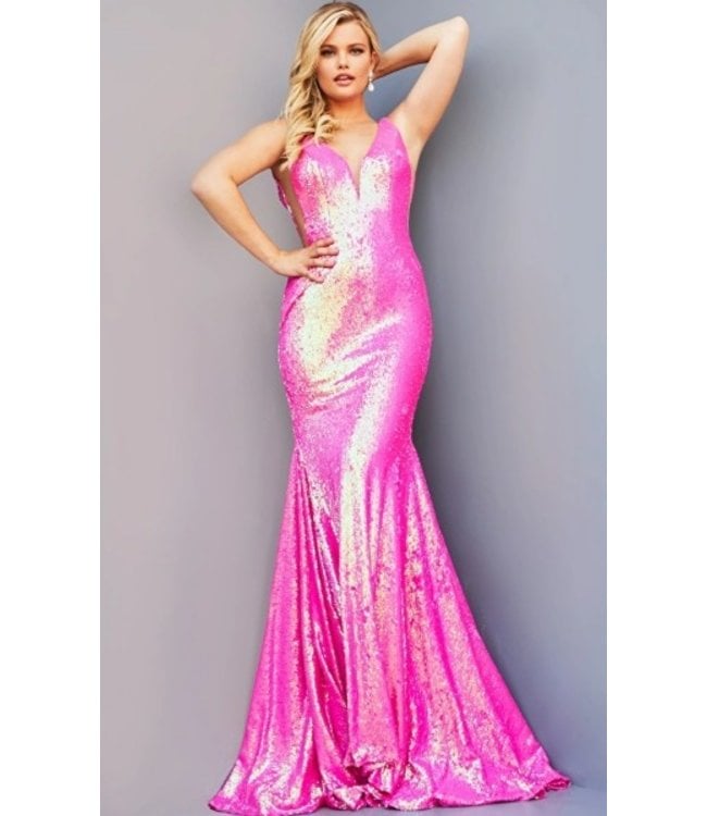 Jovani 09113  Robe À Paillettes Irred Fuchsia