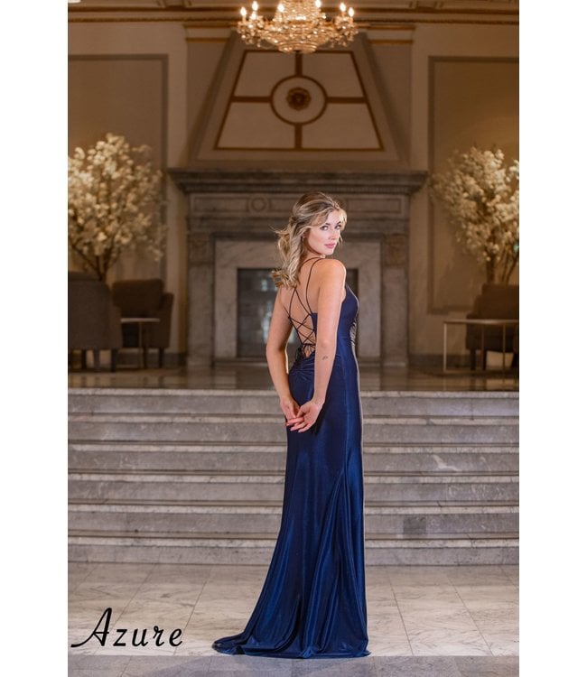 A7016  Robe  Sirène et Corset Avec Dentelle Marine