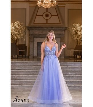 A7012 Robe Coupe En A  Avec Dentelle Periwinkle