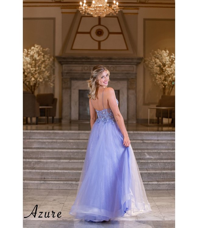 A7012 Robe Coupe En A  Avec Dentelle Periwinkle