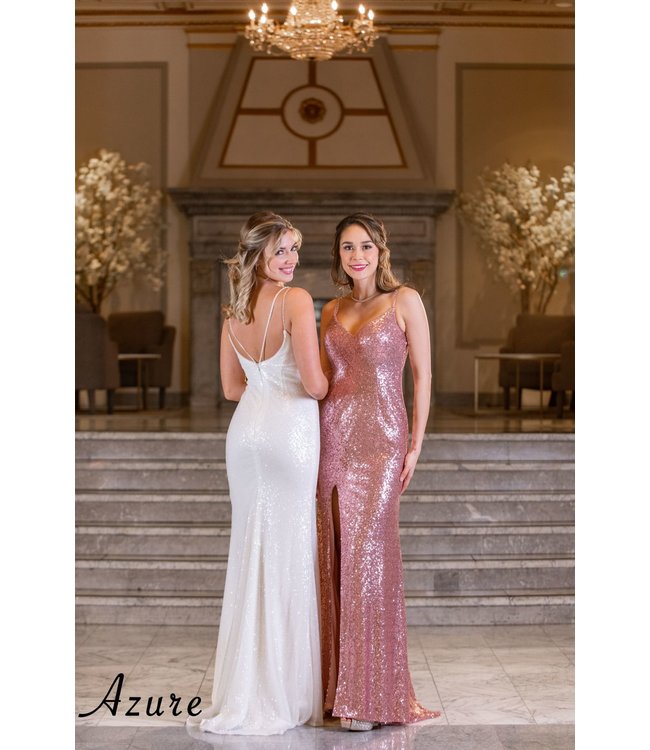 A7026 Robe à Paillette Avec Fente À La Jambe Rose