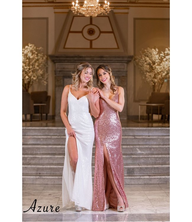 A7026 Robe à Paillette Avec Fente À La Jambe Rose