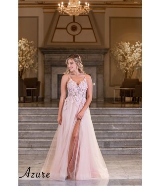 A7040 Robe Fluide Avec Broderie Et Fente  Blush
