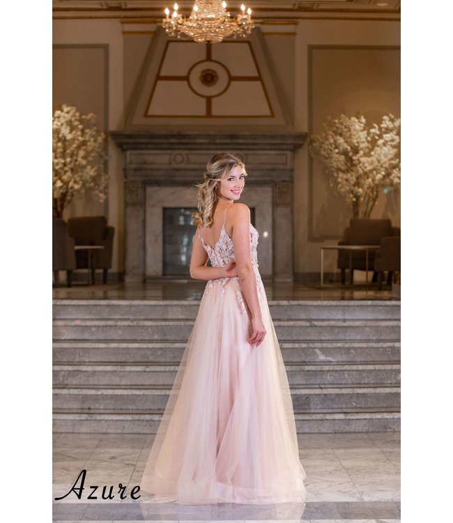 A7040 Robe Fluide Avec Broderie Et Fente Blush