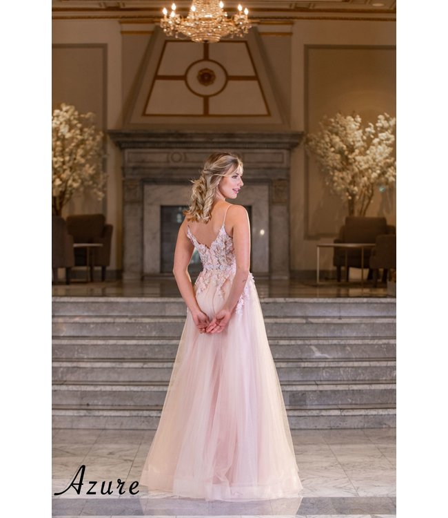 A7040 Robe Fluide Avec Broderie Et Fente Blush