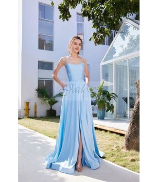 J21011 Robe En Satin Bleu Poudre