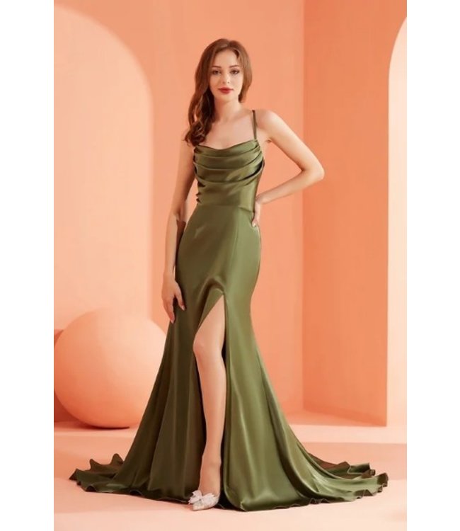 J22054 Robe De Satin Olive