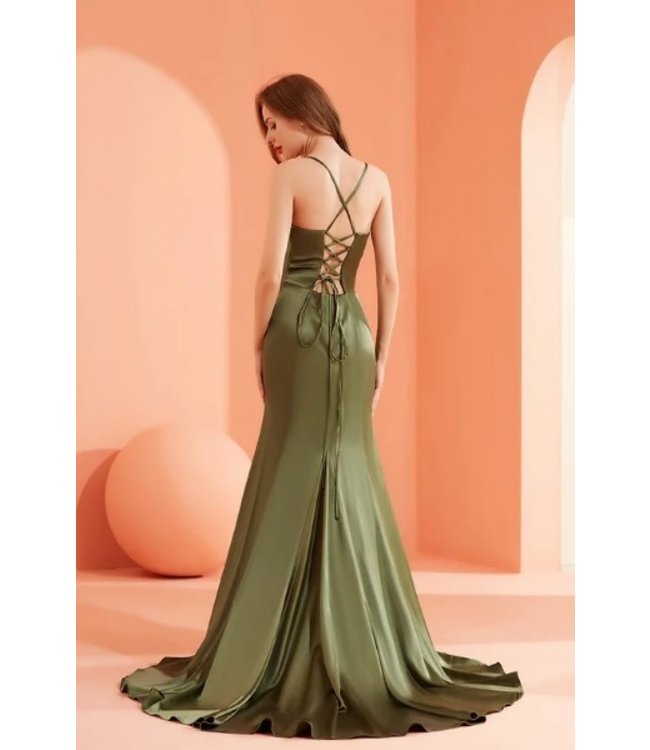 J22054 Robe De Satin Olive