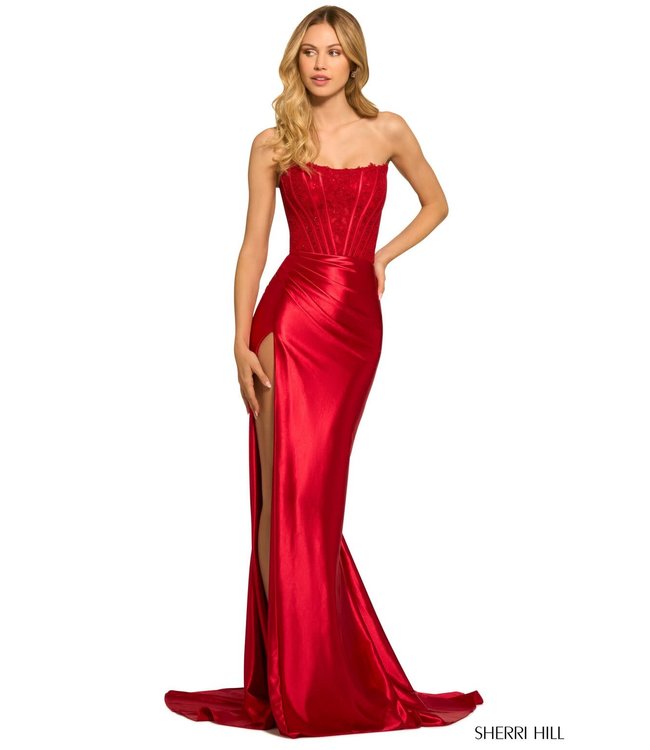 55419 Robe À Corset Avec Fente Rouge