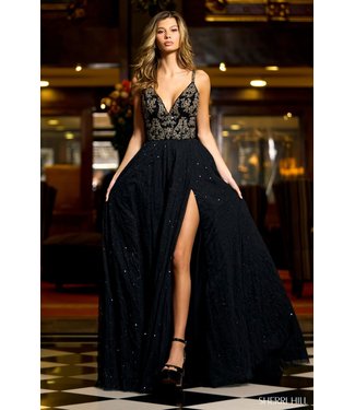 55300 Robe Noire et Or en Tulle