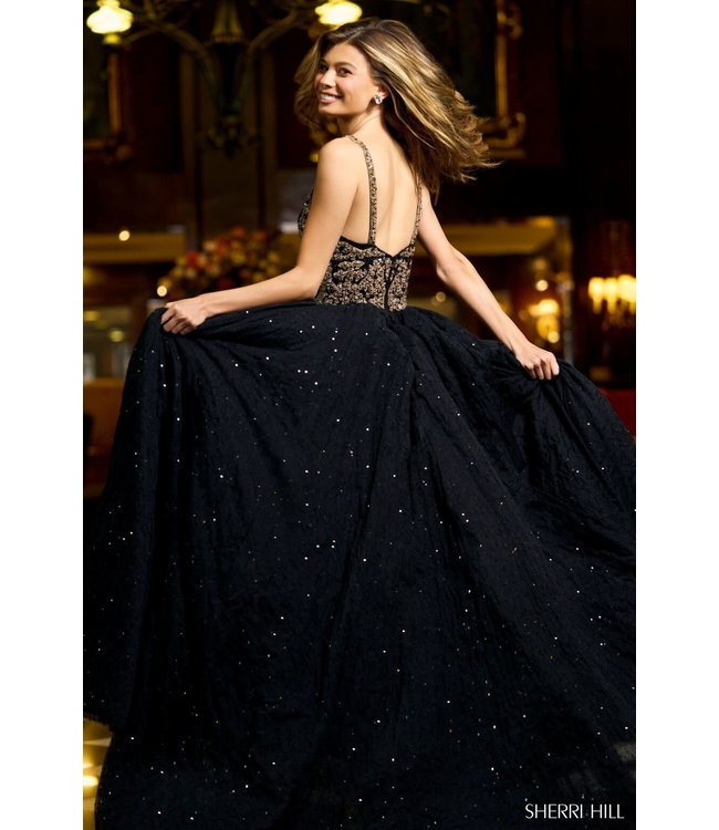 55300 Robe Noire et Or en Tulle