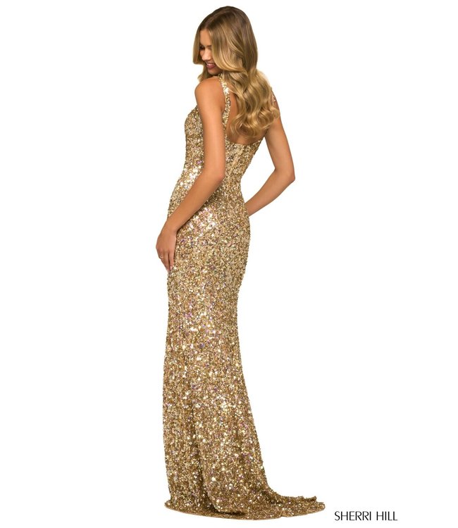 55512 Robe À Paillettes Avec Fente Or