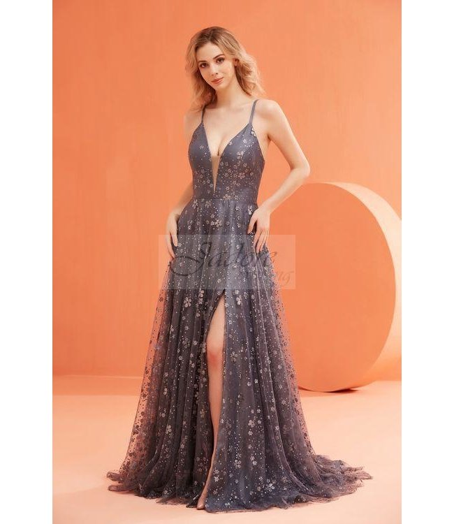 j22020 Robe Avec Fente Bleu