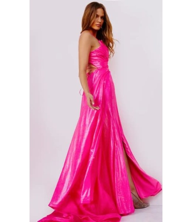 24061 Robe Brillante Avec Fente Bleu