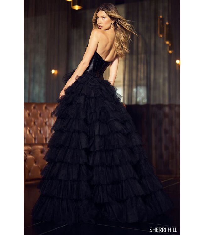 55928 Robe Bustier à étages Noire