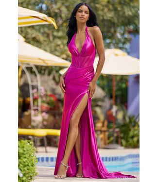 55886 Robe Décolleté Effet Corset Magenta