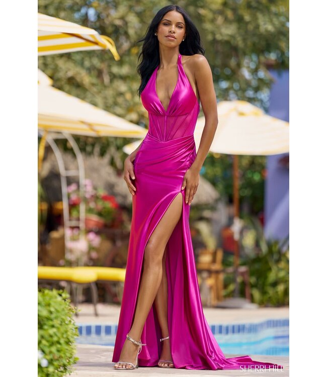 55886 Robe Décolleté Effet Corset Magenta
