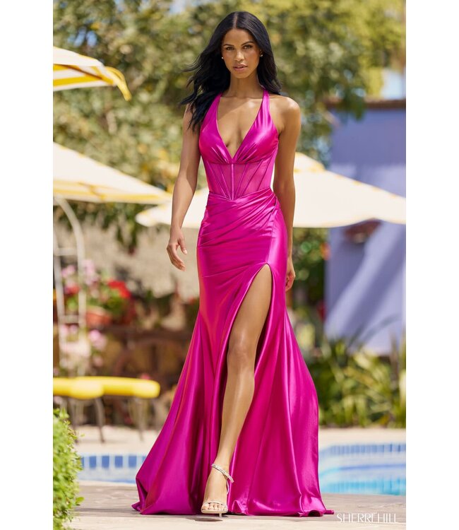 55886 Robe Décolleté Effet Corset Magenta