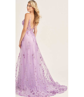 35105 Robe Brillante Décolletée Lilas