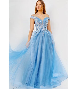 Jovani 23698 Robe Off Shoulder En Tulle Bleu Ciel