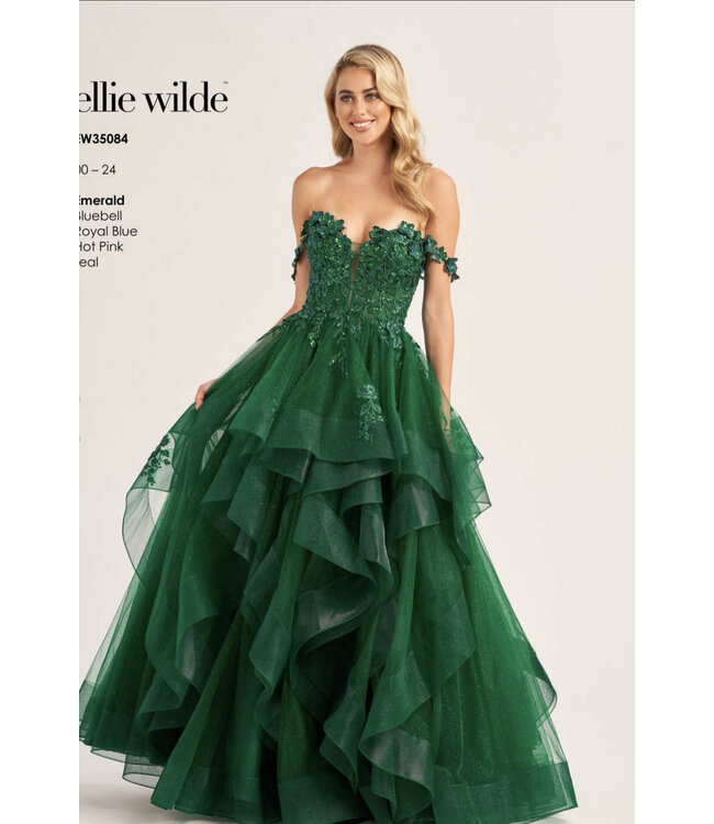 35084 Robe Avec Tulle À Étage Emeraude