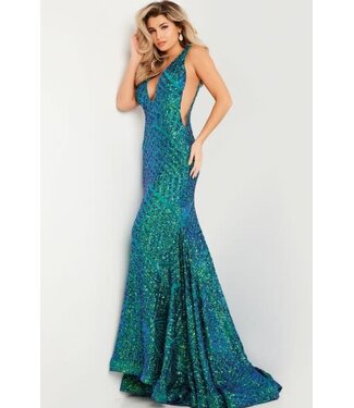 Jovani 59762 Robe Sirène Décolleté Dos Ouvert Teal