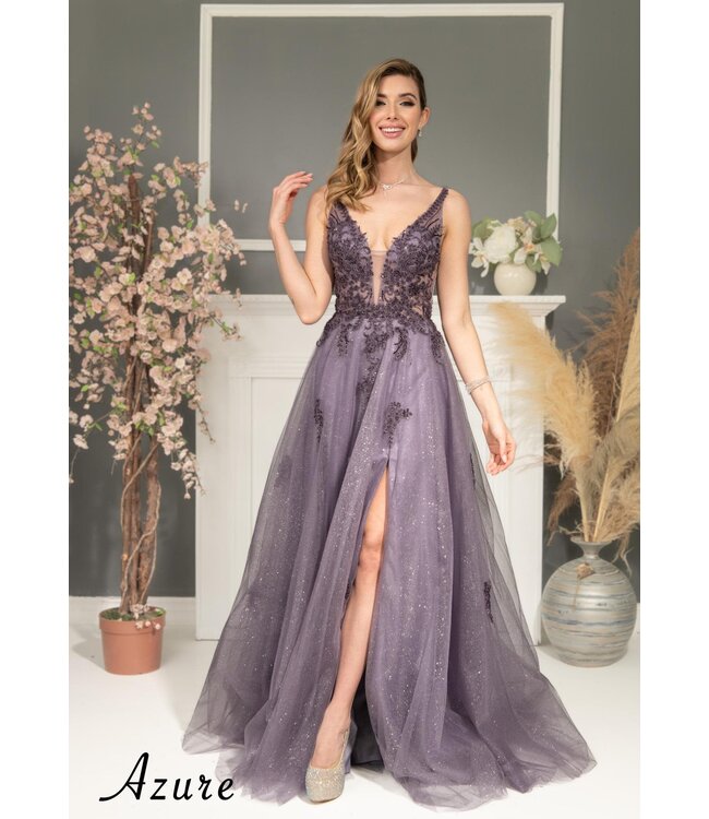 A8047 Robe Princesse Avec Fente Bleu