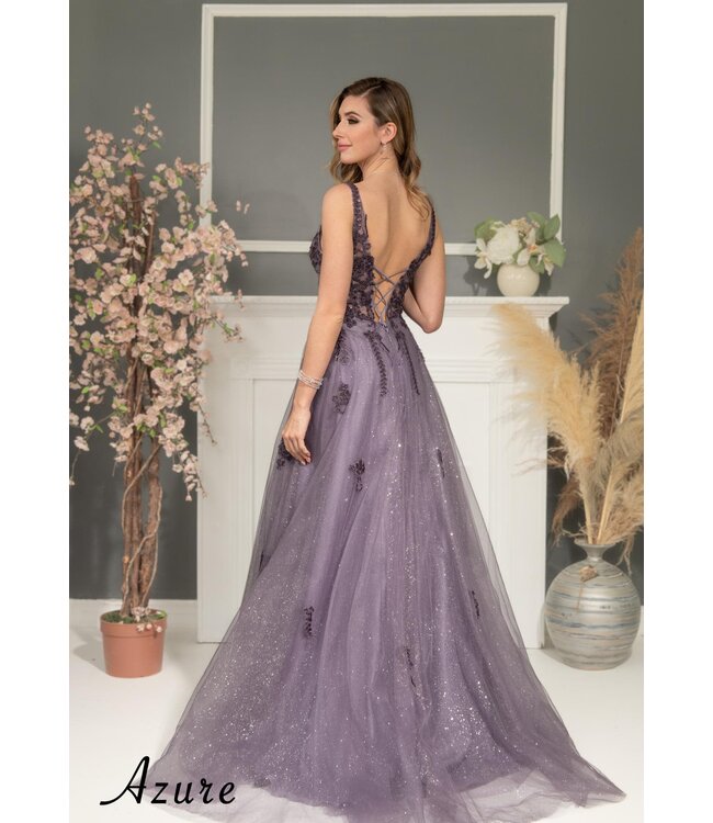 A8047 Robe Princesse Avec Fente Bleu
