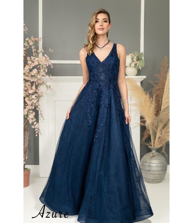 A8035 Robe Princesse Dos Lacé Marine