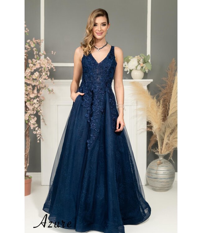 A8035 Robe Princesse Dos Lacé Marine